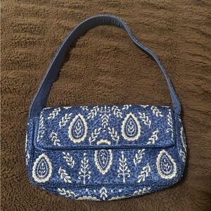 Blue and Cream Embroidered Women's Bag